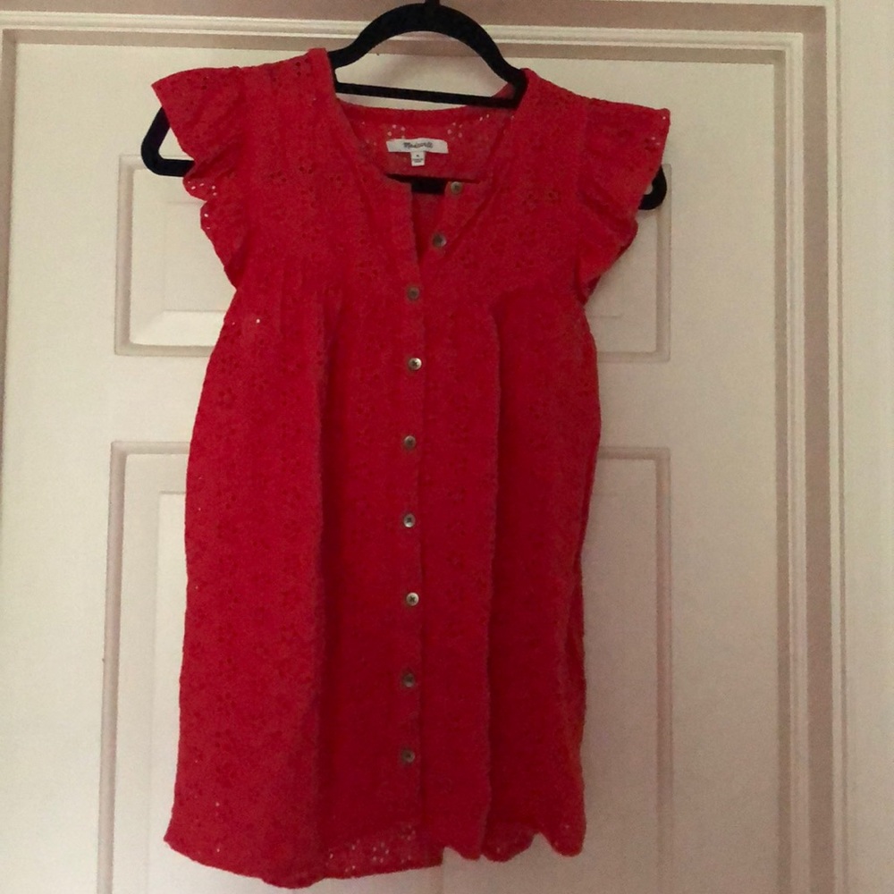 Madewell Ruffle Sleeve Bib Eyelet Top